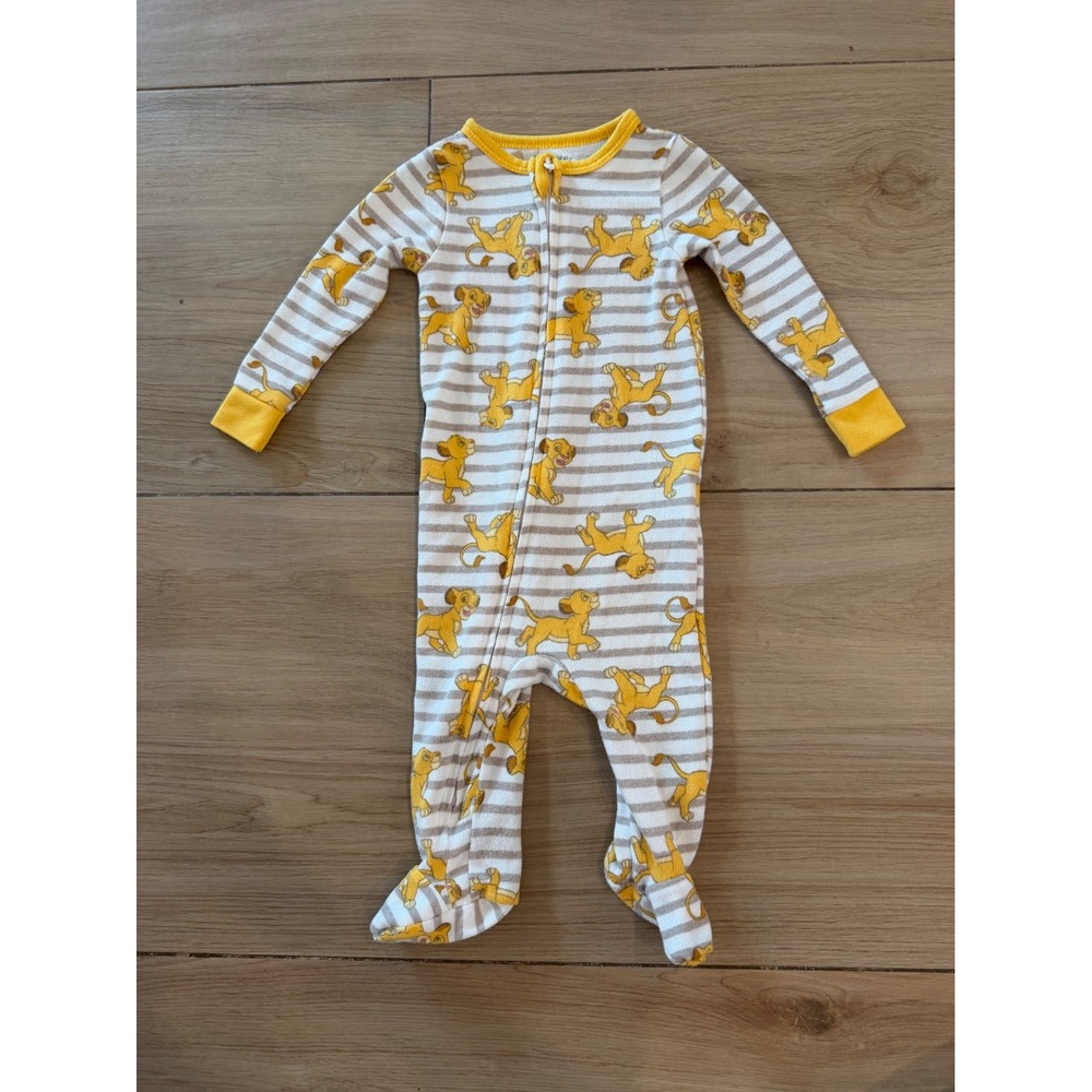 Disney Baby Simba Lion King Striped Zipped Footed Sleeper Pajamas 3M Gray Yellow